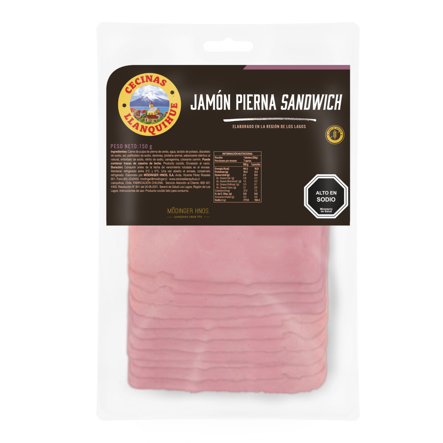 Jamón Pierna Sándwich Laminado 150 grs. - Cecinas Llanquihue