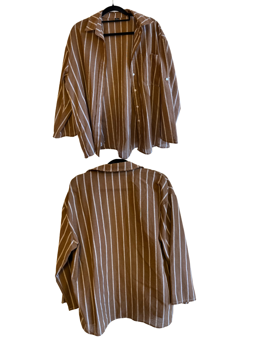 Camisa SHEIN Rayada Café – Talla M