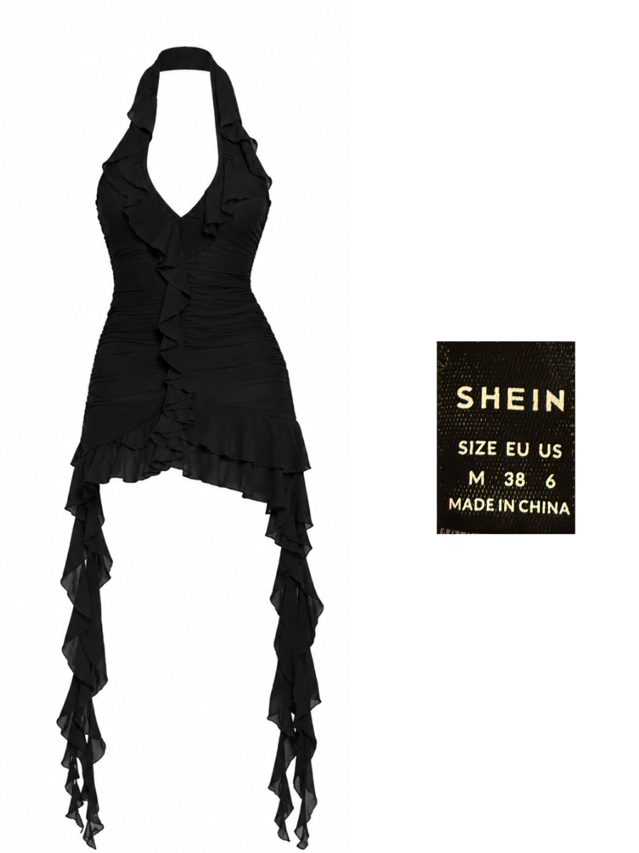 Vestido Halter Negro con Volantes – SHEIN