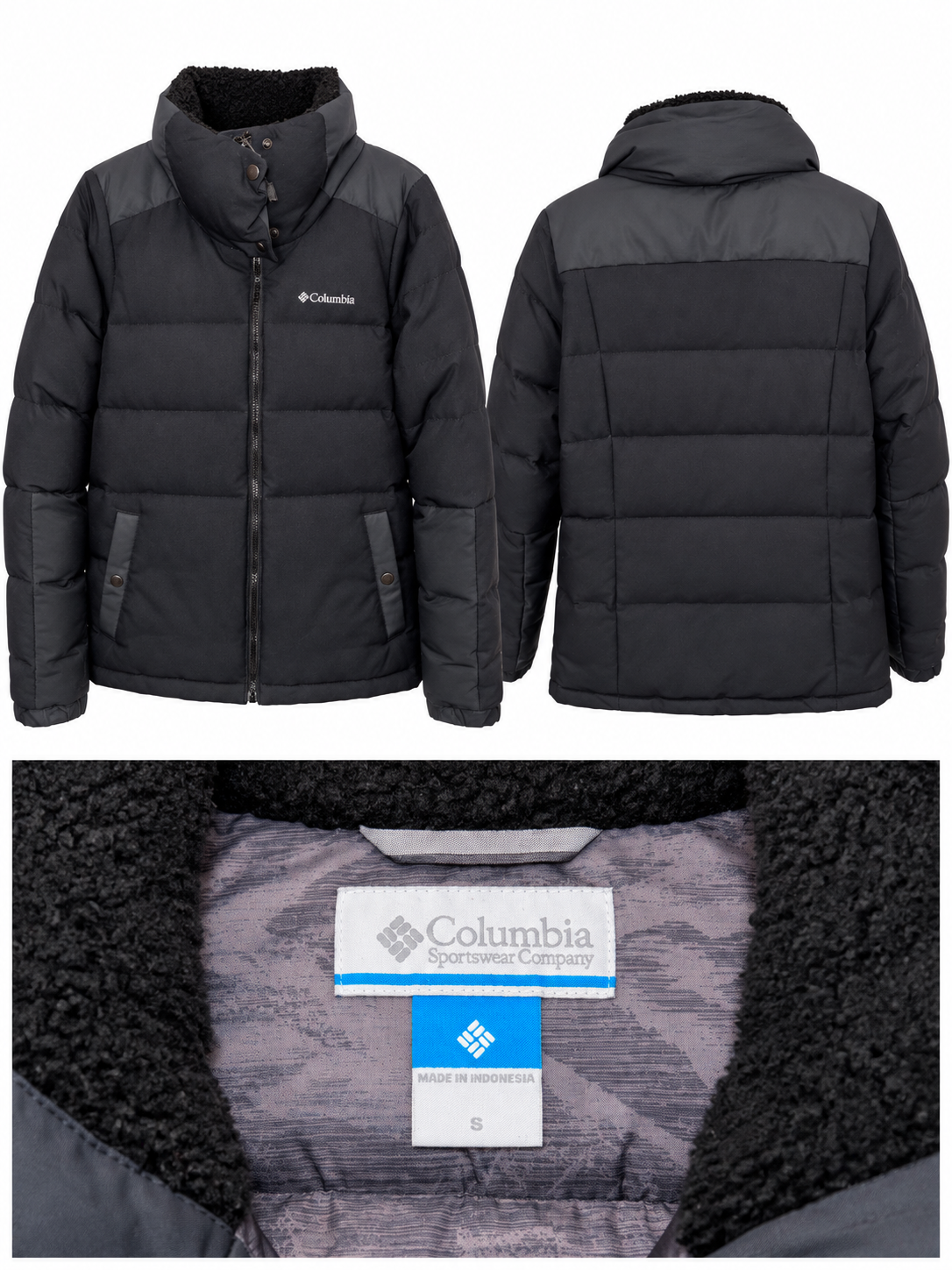 Chaqueta Acolchada Negra con Cuello de Borrego Columbia