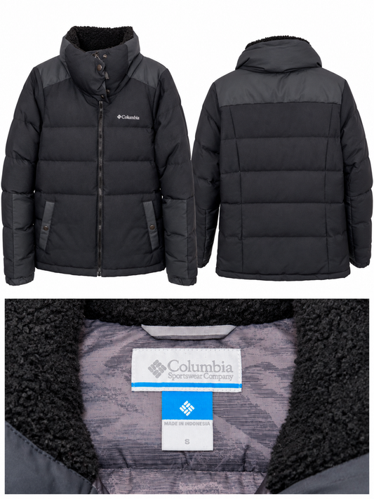 Chaqueta Acolchada Negra con Cuello de Borrego Columbia