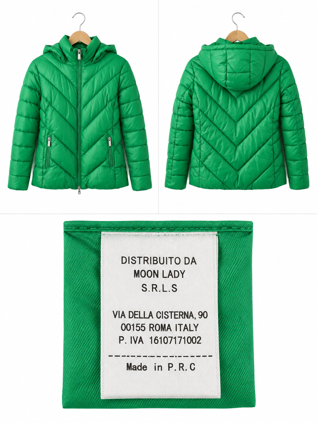 Chaqueta Puffer Verde Vibrante con Capucha y Cierre