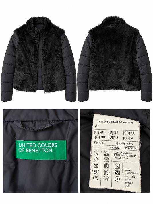 Chaqueta Benetton Negra Faux Fur & Puffer (Talla S)