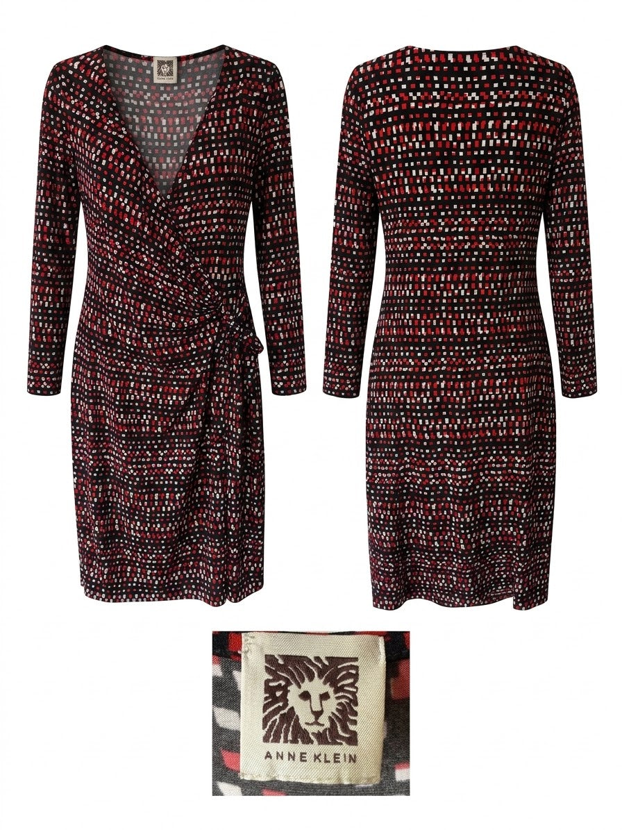 Vestido Midi Cruzado con Estampado Geométrico y Detalle de Nudo