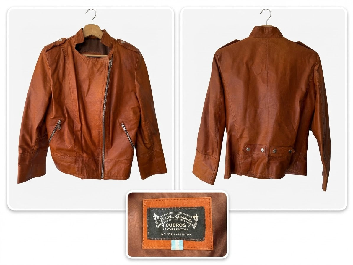 Chaqueta de Cuero Genuino Estilo Biker / Confección Argentina