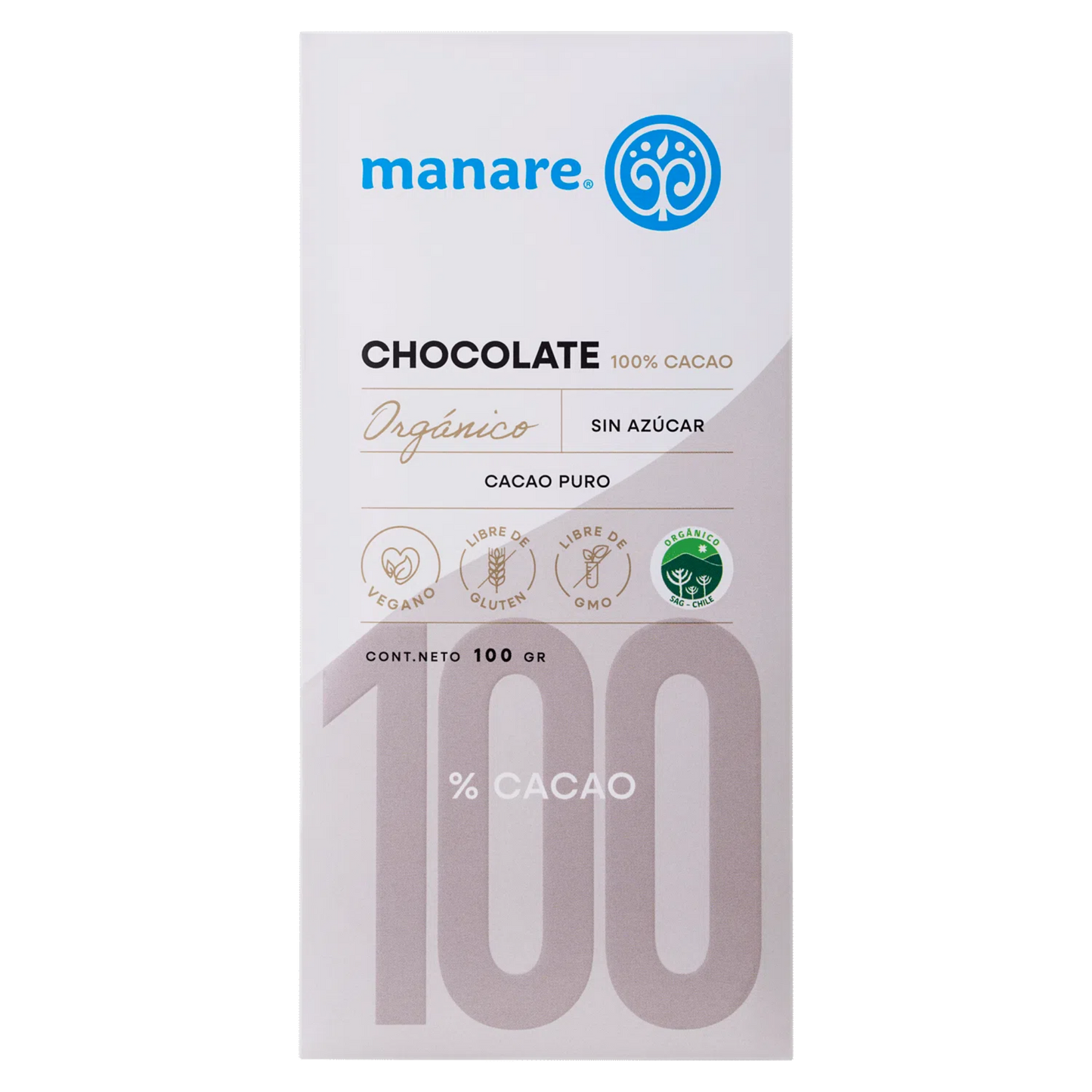 Chocolate 100% Cacao Orgánico 100g - Manare